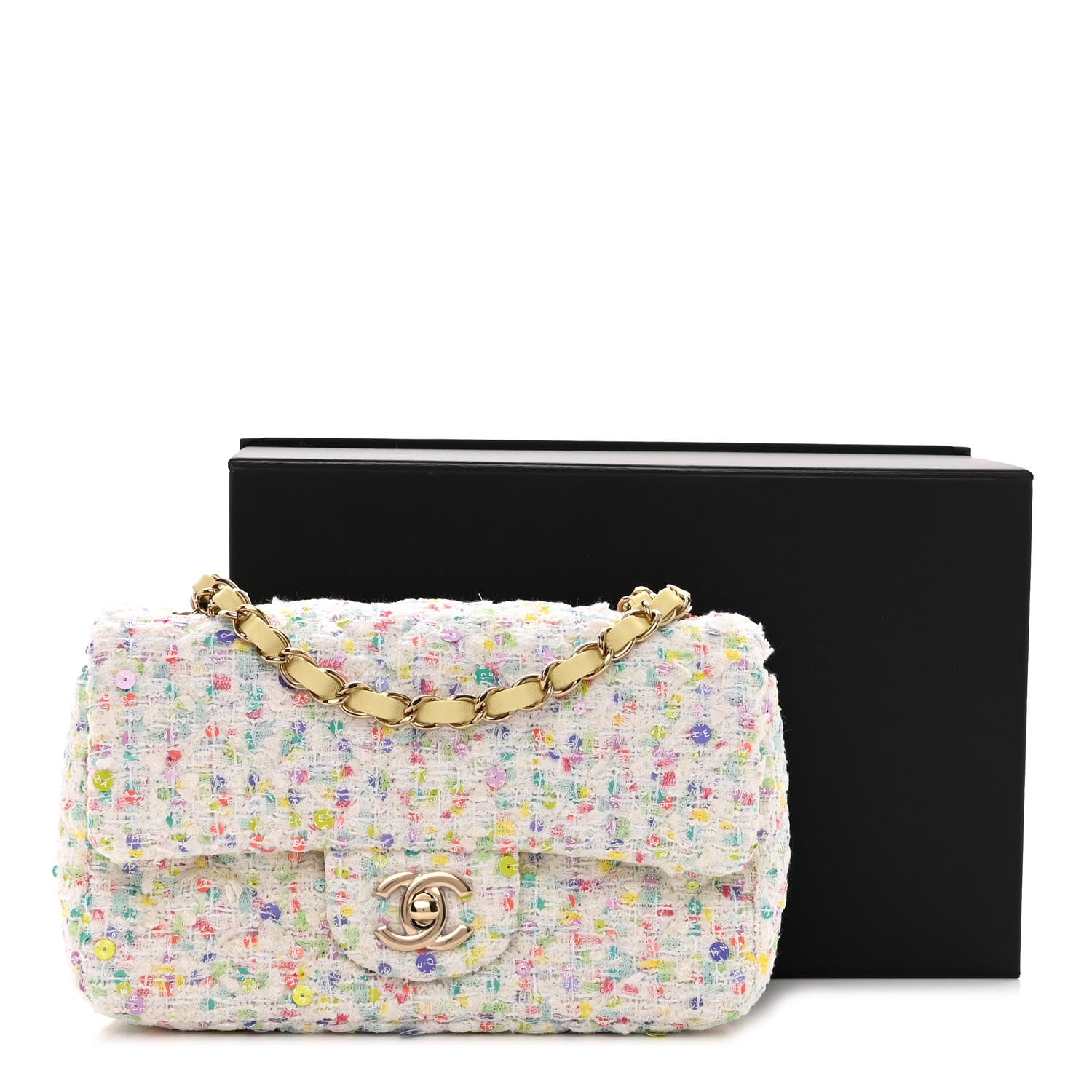 Chanel Tweed Quilted Mini Rectangular Flap Ecru Green Purple Red Yellow 10 of 10