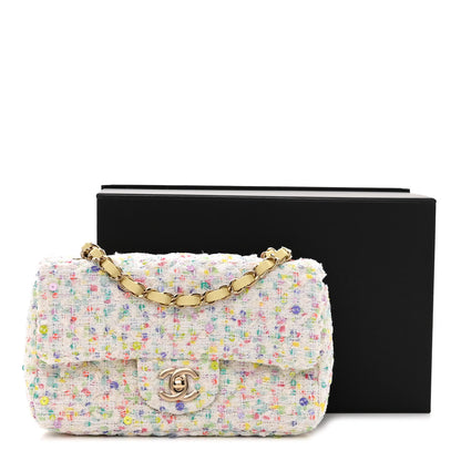 Chanel Tweed Quilted Mini Rectangular Flap Ecru Green Purple Red Yellow 10 of 10