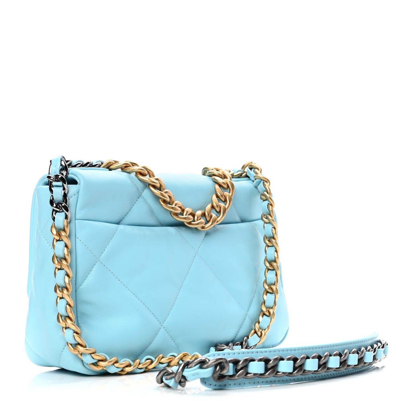 Lambskin Quilted Medium Chanel 19 Flap Light Blue