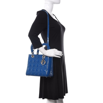 Christian Dior Patent Cannage Medium Lady Dior Blue 2 of 9