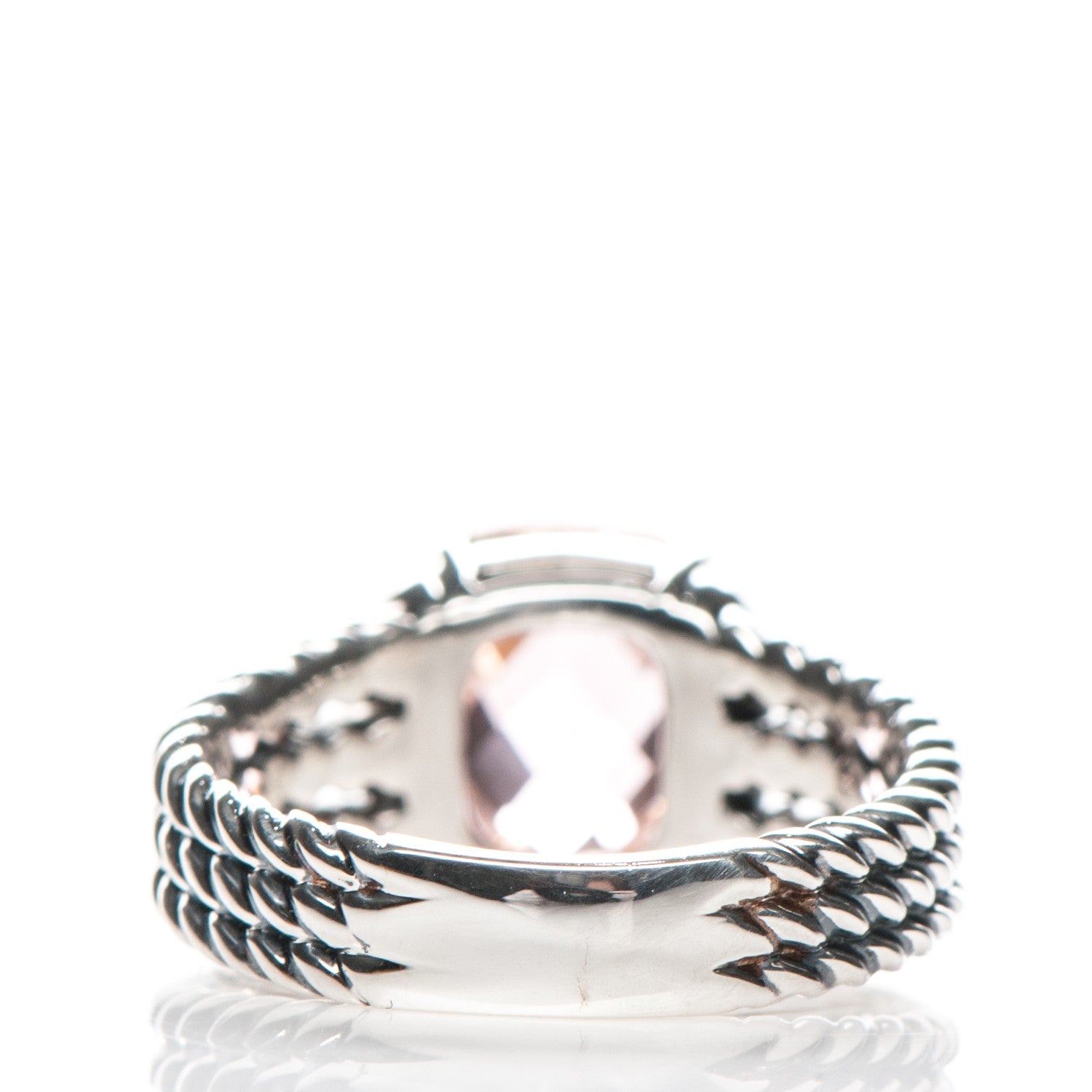 David Yurman Sterling Silver Diamond Morganite 10mm Petite Wheaton Ring 54 7 3 of 5