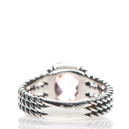 David Yurman Sterling Silver Diamond Morganite 10mm Petite Wheaton Ring 54 7 3 of 5