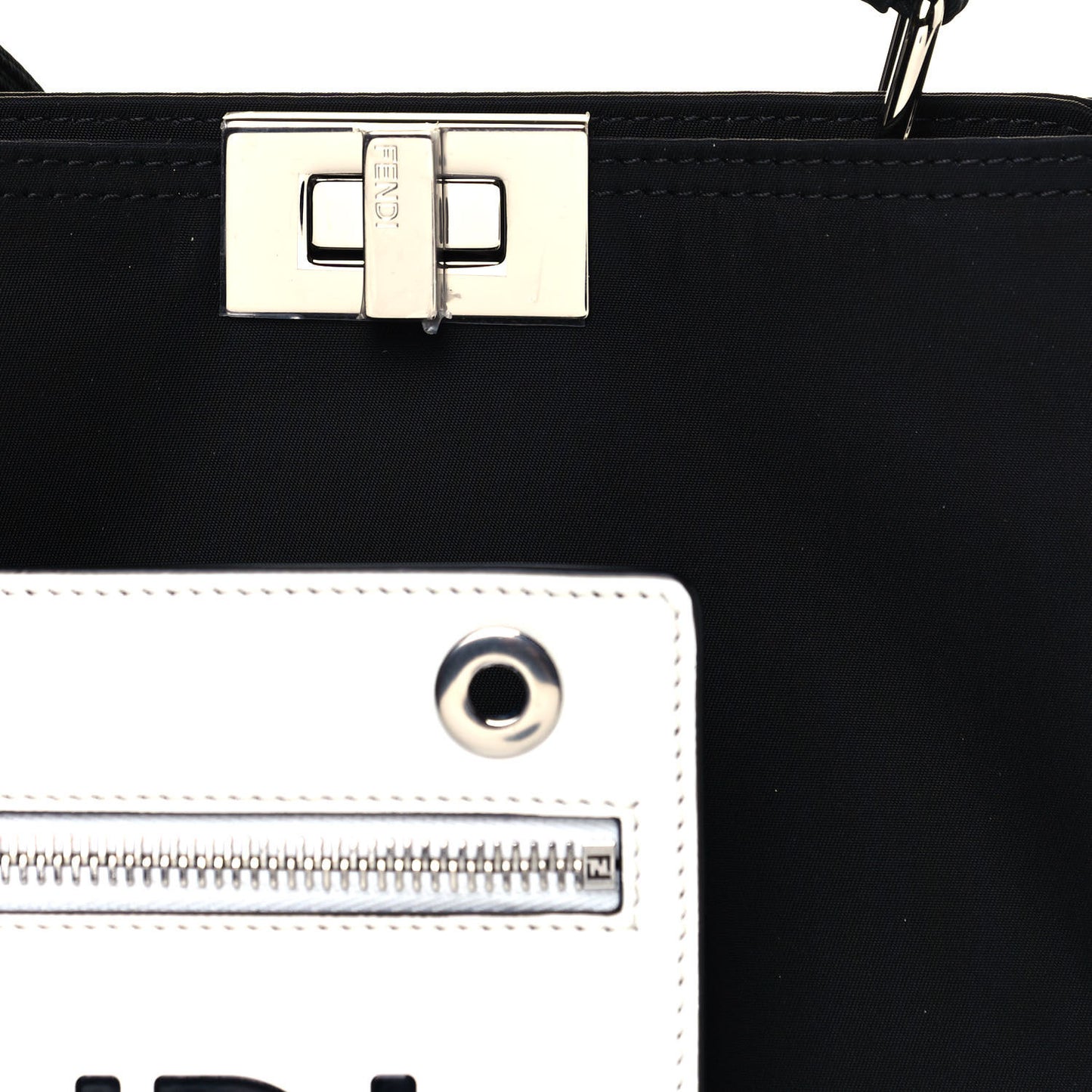 Nylon Vitello Cover Logo Embossed Mini Peekaboo I SEE U Satchel Black White
