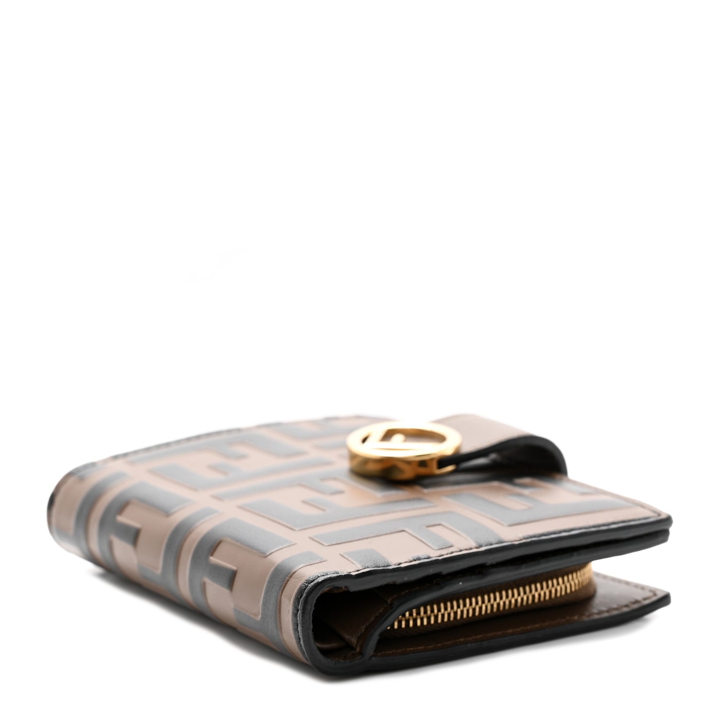 Vitello Soft F is Fendi Bi-Color FF 1974 Embossed Compact Wallet Maya Black