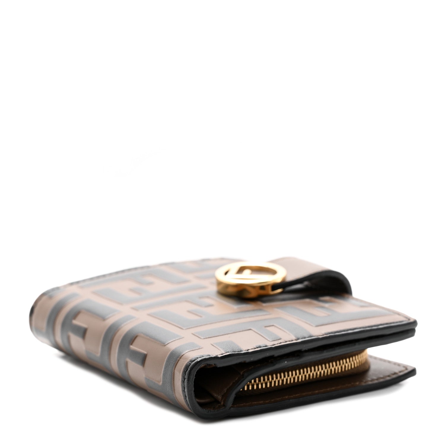 Fendi Vitello Soft F is Fendi Bi-Color FF 1974 Embossed Compact Wallet Maya Black 4 of 10