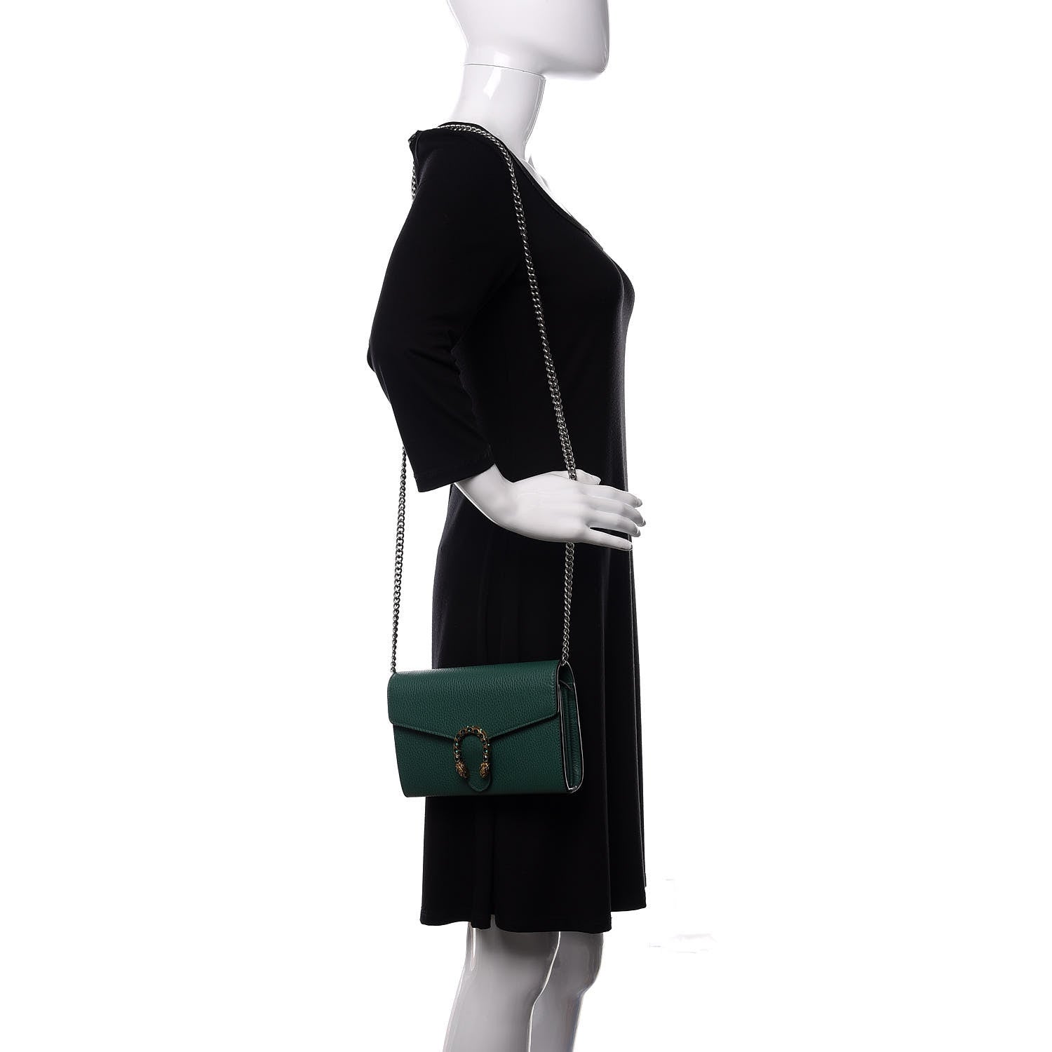 Gucci Calfskin Mini Dionysus Chain Wallet Emerald 2 of 11