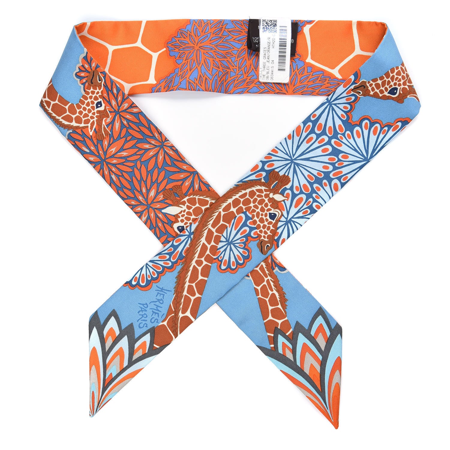 Hermes Silk The Three Graces Twilly Bleu Jean Orange Rouille 1 of 4