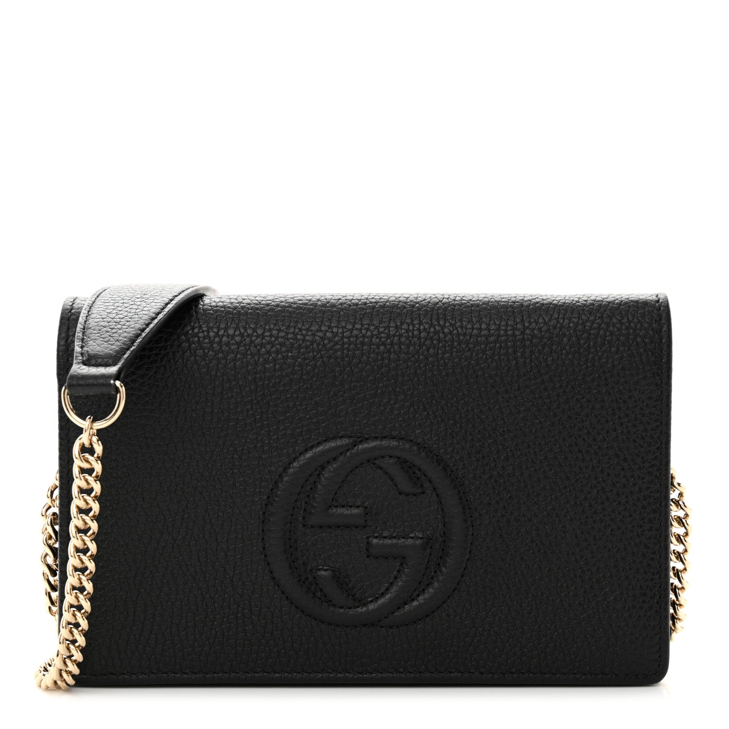 Gucci Pebbled Calfskin Soho Wallet On Chain Black 1 of 10