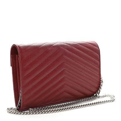 Saint Laurent Grain De Poudre Matelasse Chevron Monogram Chain Wallet Opyum Red 3 of 9