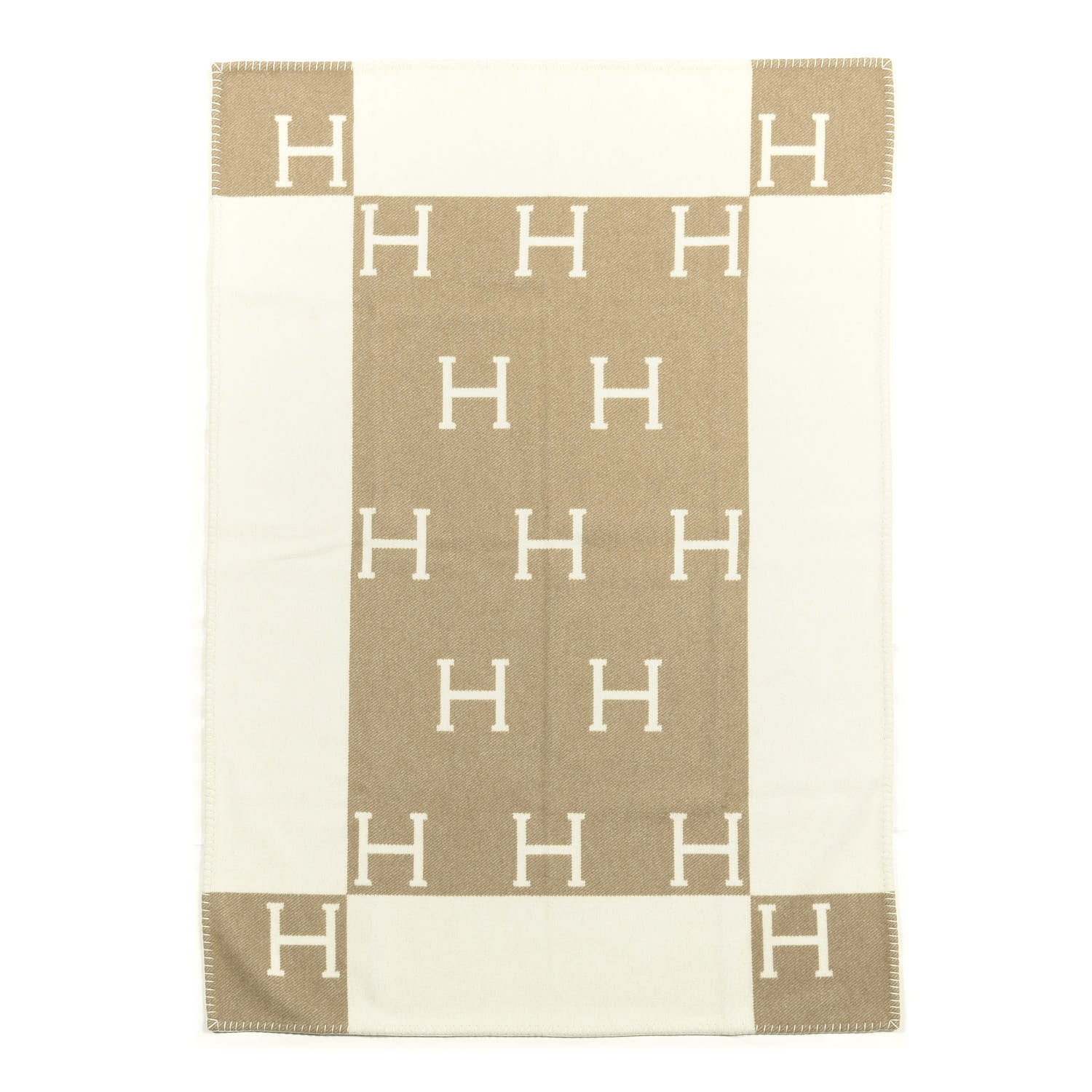 Hermes Wool Cashmere Avalon Baby Blanket Noisette Moyen White 1 of 2