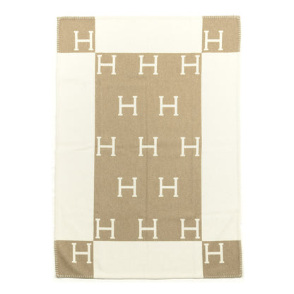 Hermes Wool Cashmere Avalon Baby Blanket Noisette Moyen White 1 of 2