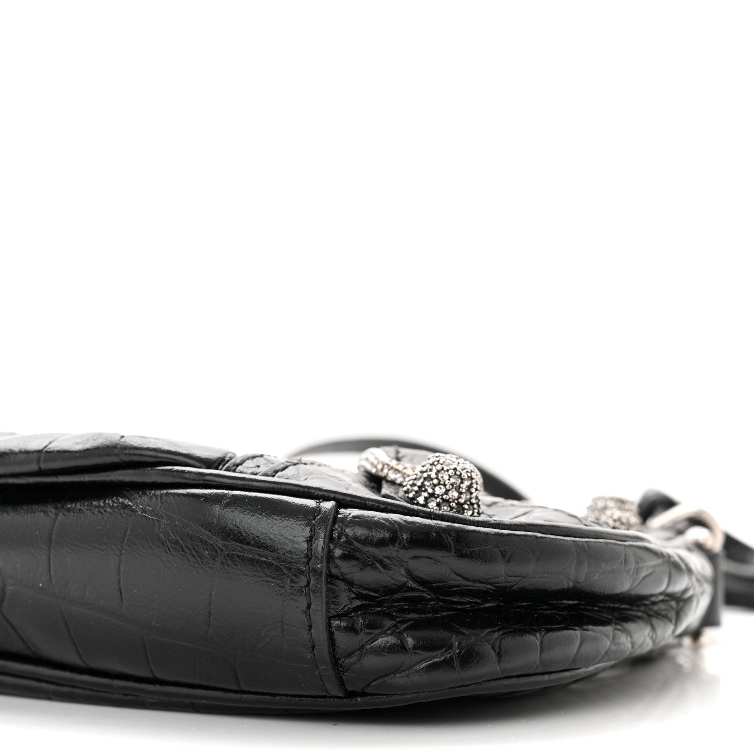 Balenciaga Extra Supple Calfskin Crystal Crocodile Embossed Le Cagole Mini Purse With Chain Black 10 of 12