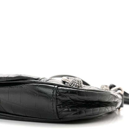 Balenciaga Extra Supple Calfskin Crystal Crocodile Embossed Le Cagole Mini Purse With Chain Black 10 of 12