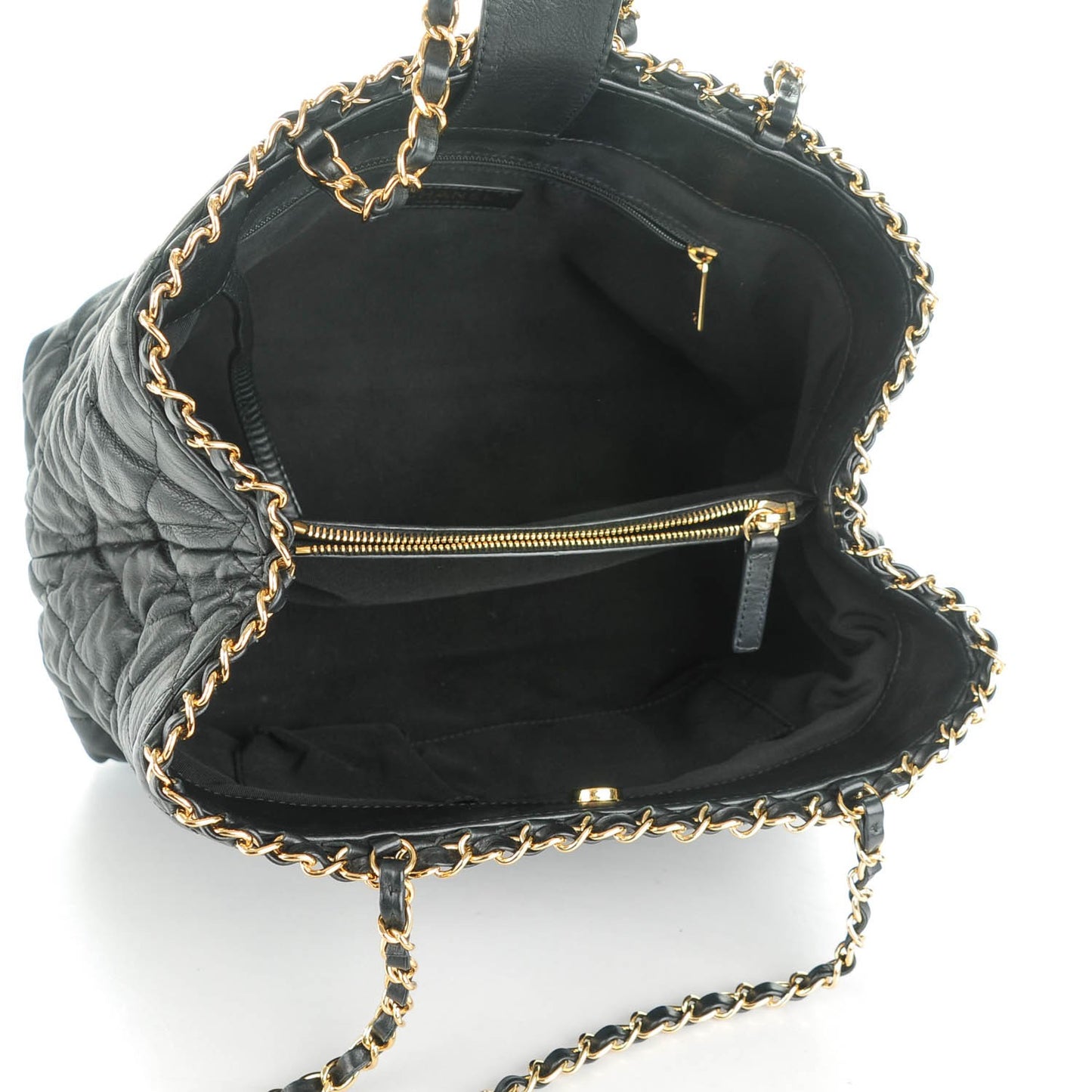 Calfskin Quilted Small Chain Me Tote Black