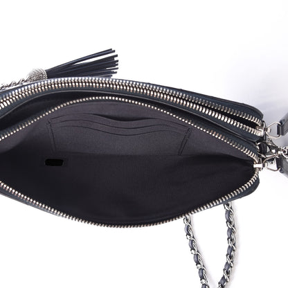 Chanel Calfskin Chevron Quilted Tassel Clutch With Chain Navy 7 of 13
