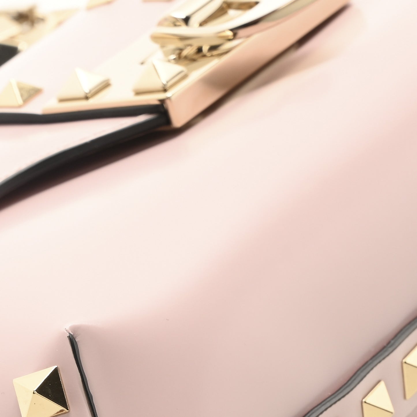 Brushed Calfskin Rockstud Flip Lock Chain Shoulder Bag Rose Quartz
