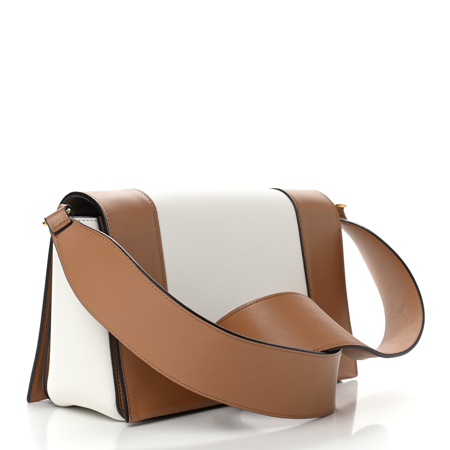 Shiny Smooth Calfskin Medium Frame Shoulder Bag Tan Optic White