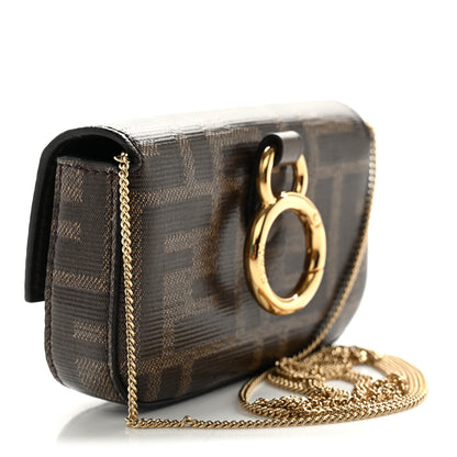 Fendi Glazed Fabric FF 1974 Nano Baguette Charm Mogano Panna 2 of 9