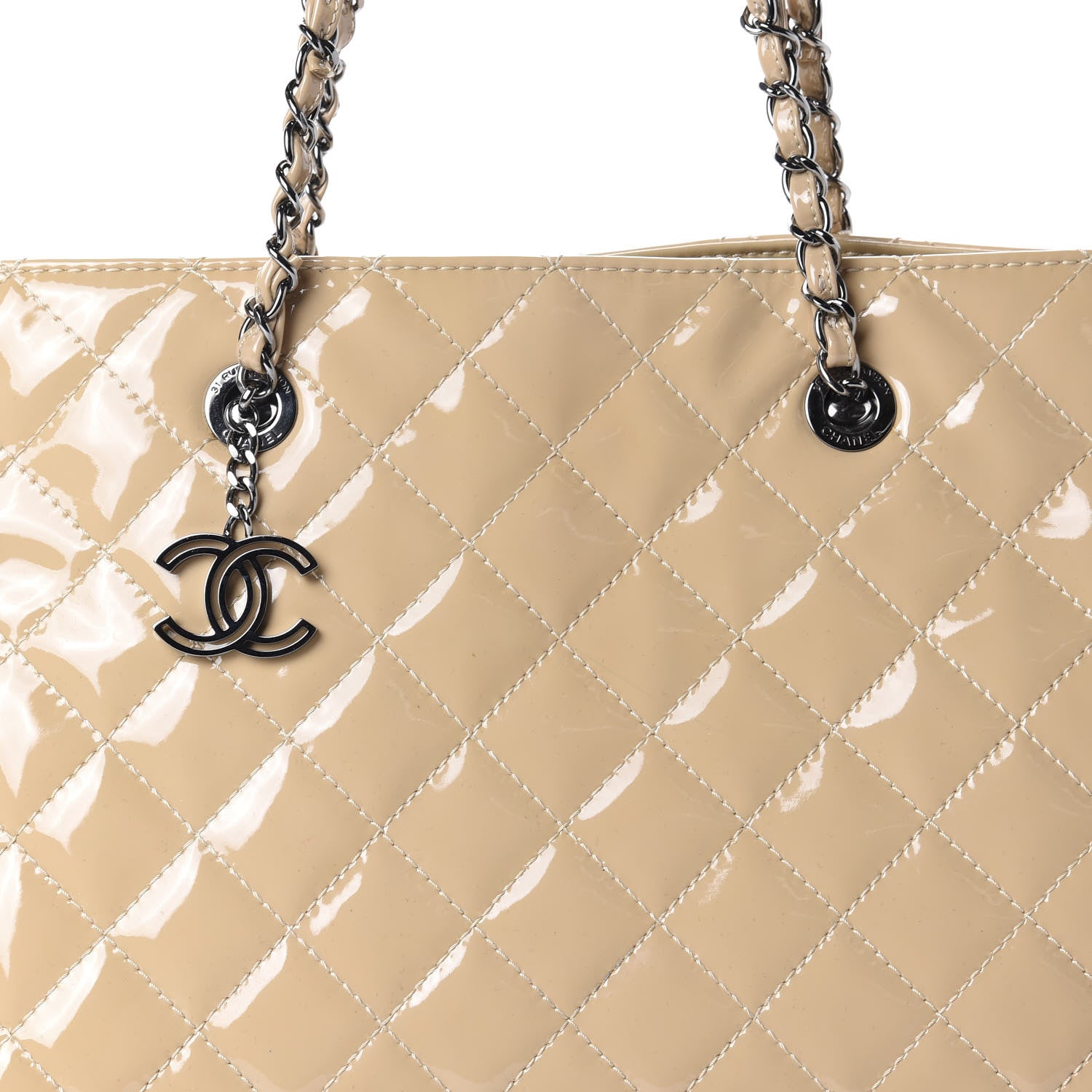 Chanel Patent Calfskin Quilted Shopping Tote Beige 11 of 11