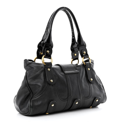 Valentino Garavani Grained Calfskin Catch Satchel Black 3 of 13
