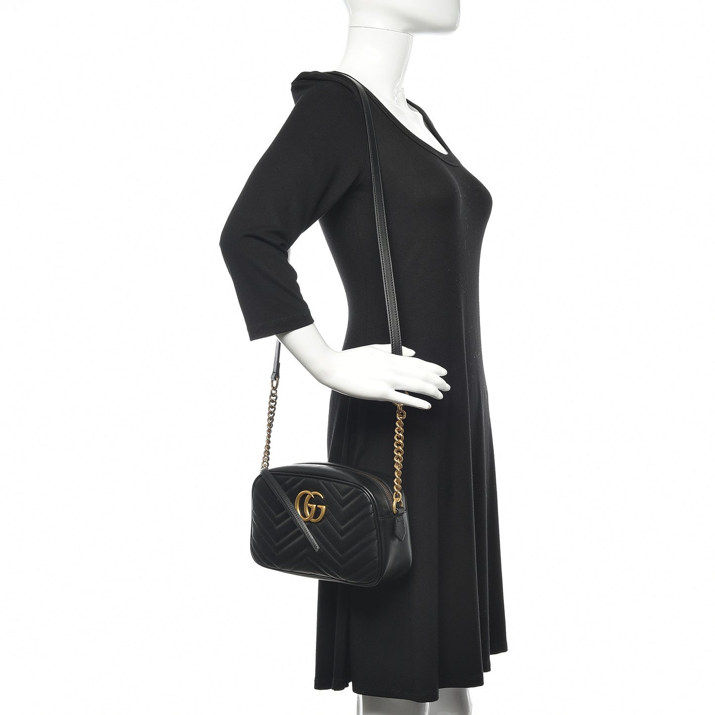 Calfskin Matelasse Small GG Marmont Chain Shoulder Bag Black