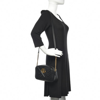 Gucci Calfskin Matelasse Small GG Marmont Chain Shoulder Bag Black 2 of 11