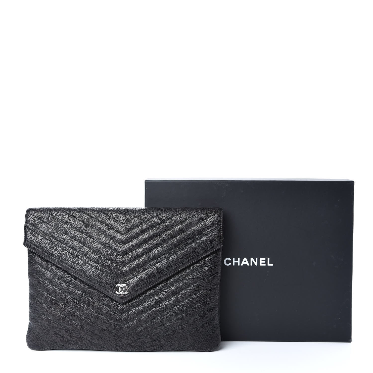 Chanel Calfskin Chevron Quilted Small Envelope Clutch Black 8 of 8