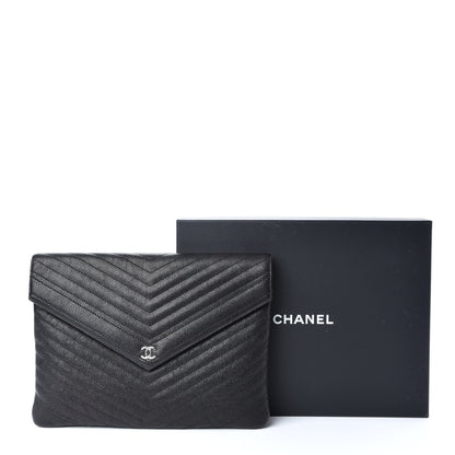 Chanel Calfskin Chevron Quilted Small Envelope Clutch Black 8 of 8