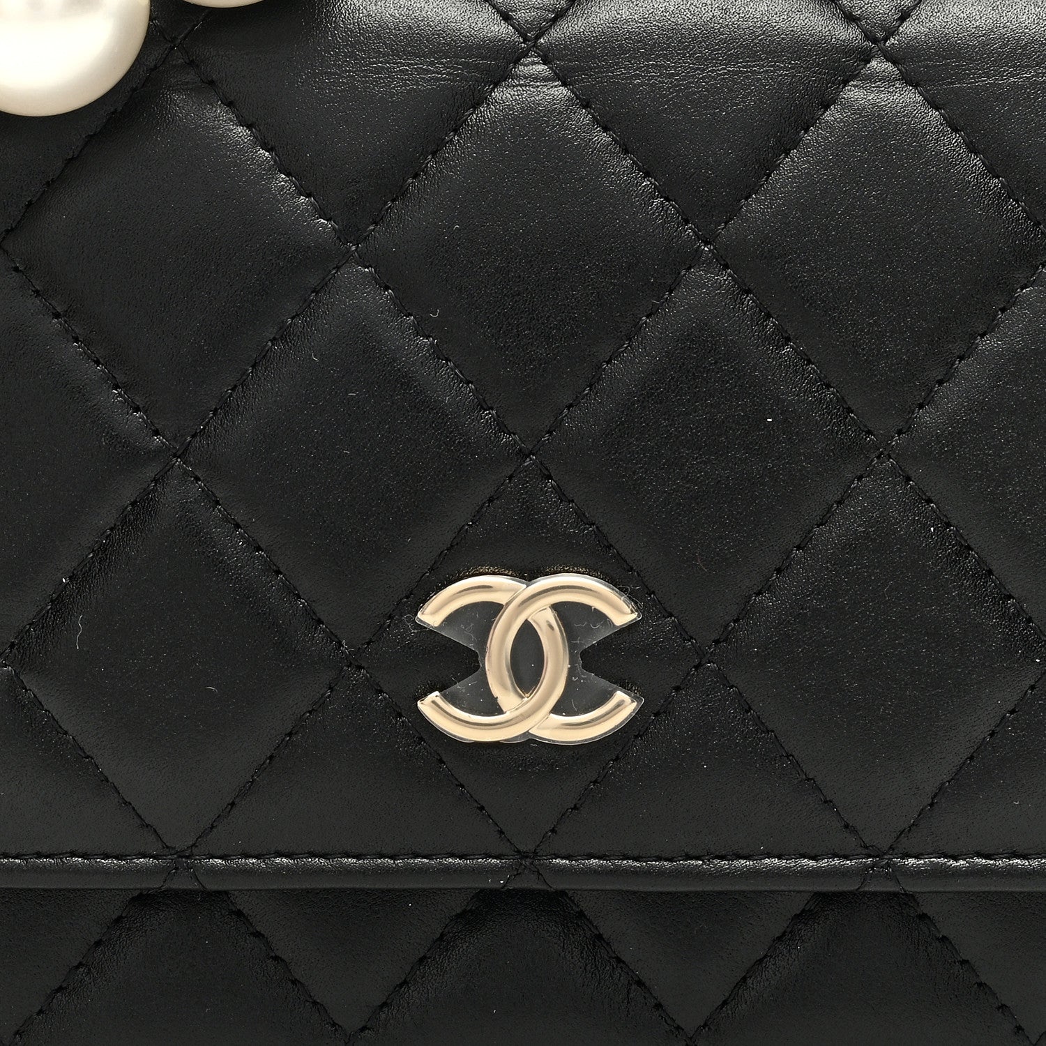 Chanel Calfskin Quilted Mini Maxi Pearls Wallet On Chain WOC Black 8 of 11