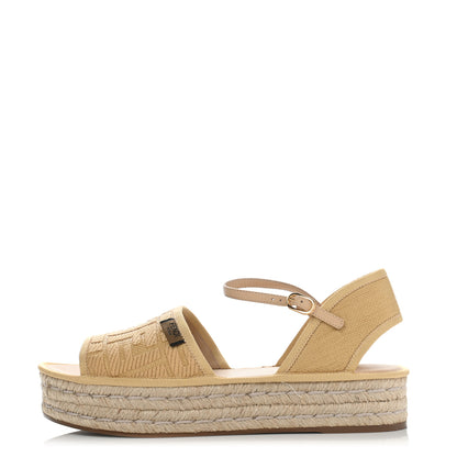 Fendi Raffia FF Embroidered Espadrille Platform Sandals 38 Natural 1 of 11