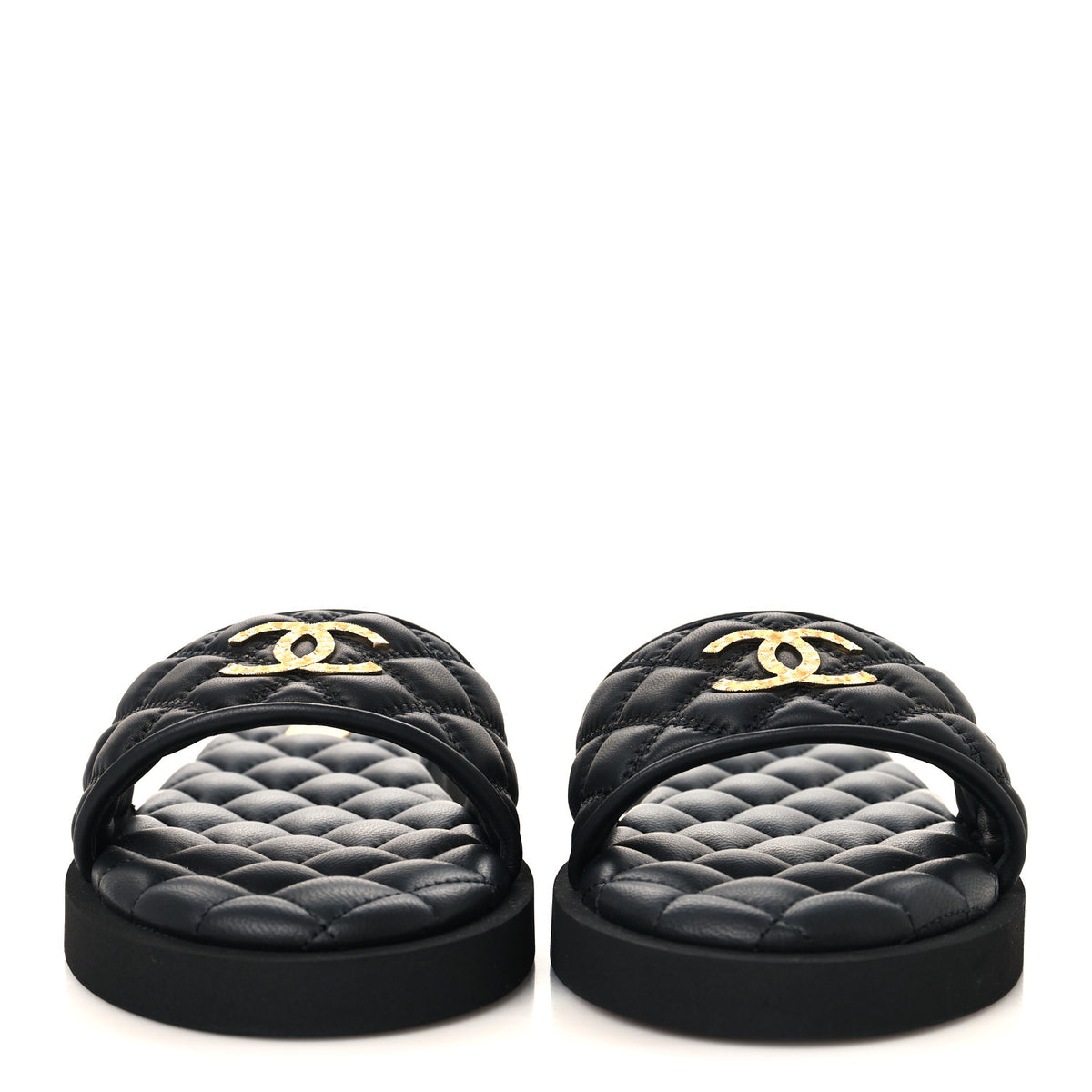 Chanel Lambskin Quilted Textured CC Mules Sandals 39 Black 3 of 10