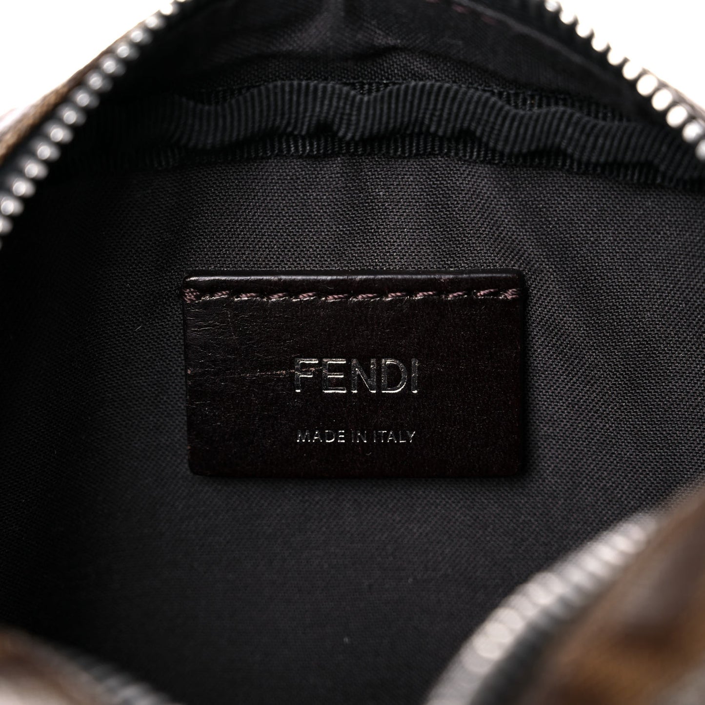 Glazed Fabric Vitello Century FF 1974 Stamp Patch Small Crossbody Messenger Mogano Panna Black