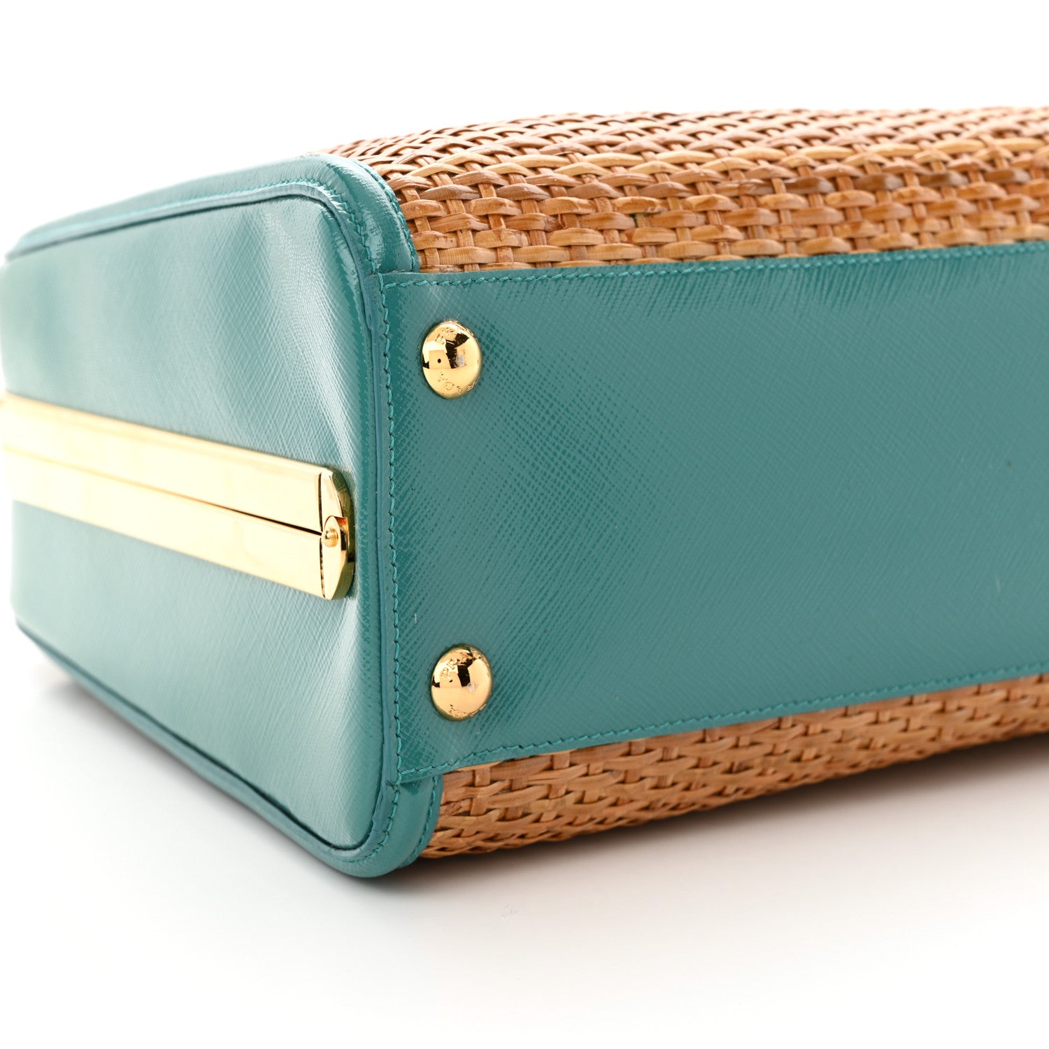 Prada Midollino Saffiano Pyramid Bag Naturale Turquoise 8 of 11