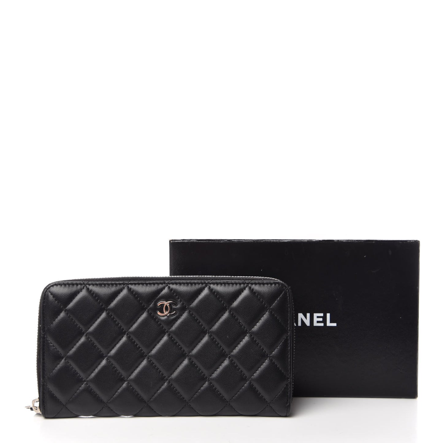 Lambskin Quilted Large Gusset Zip Around Wallet Black