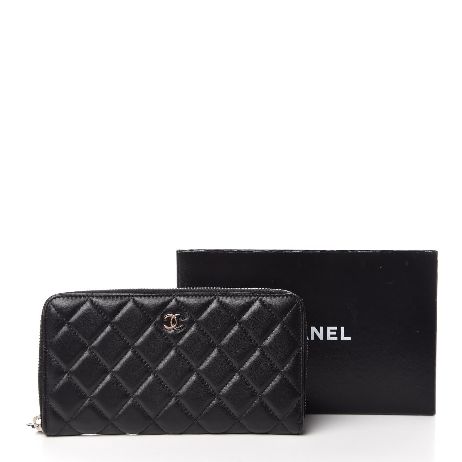 Chanel Lambskin Quilted Large Gusset Zip Around Wallet Black 9 of 9