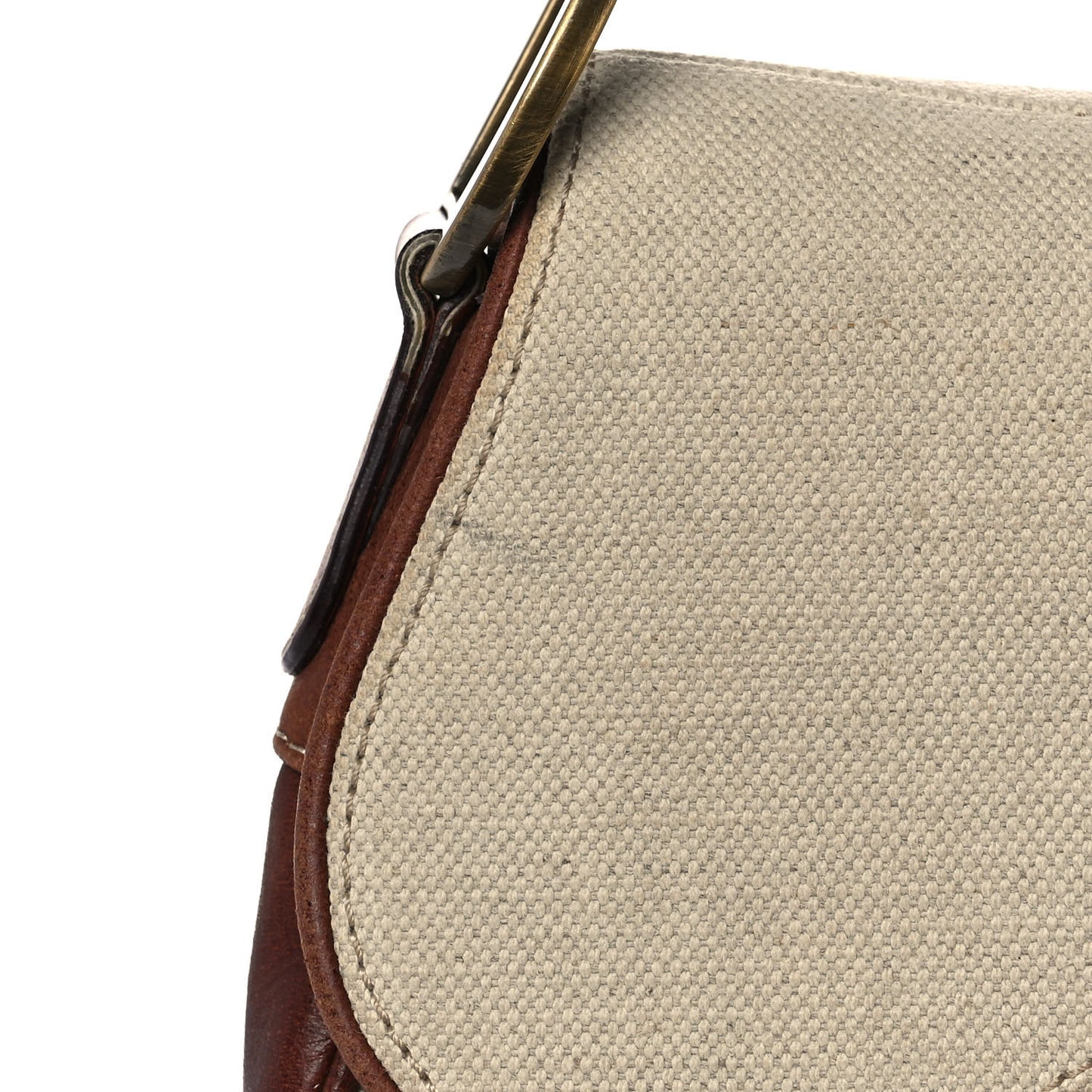 Canvas Calfskin Saddle Bag Beige