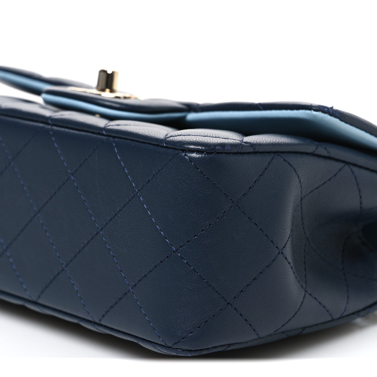Chanel Lambskin Quilted Bi-Color Mini Top Handle Rectangular Flap Navy Blue Light Blue 10 of 11