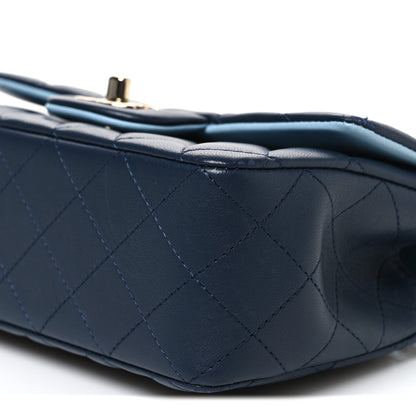 Chanel Lambskin Quilted Bi-Color Mini Top Handle Rectangular Flap Navy Blue Light Blue 10 of 11