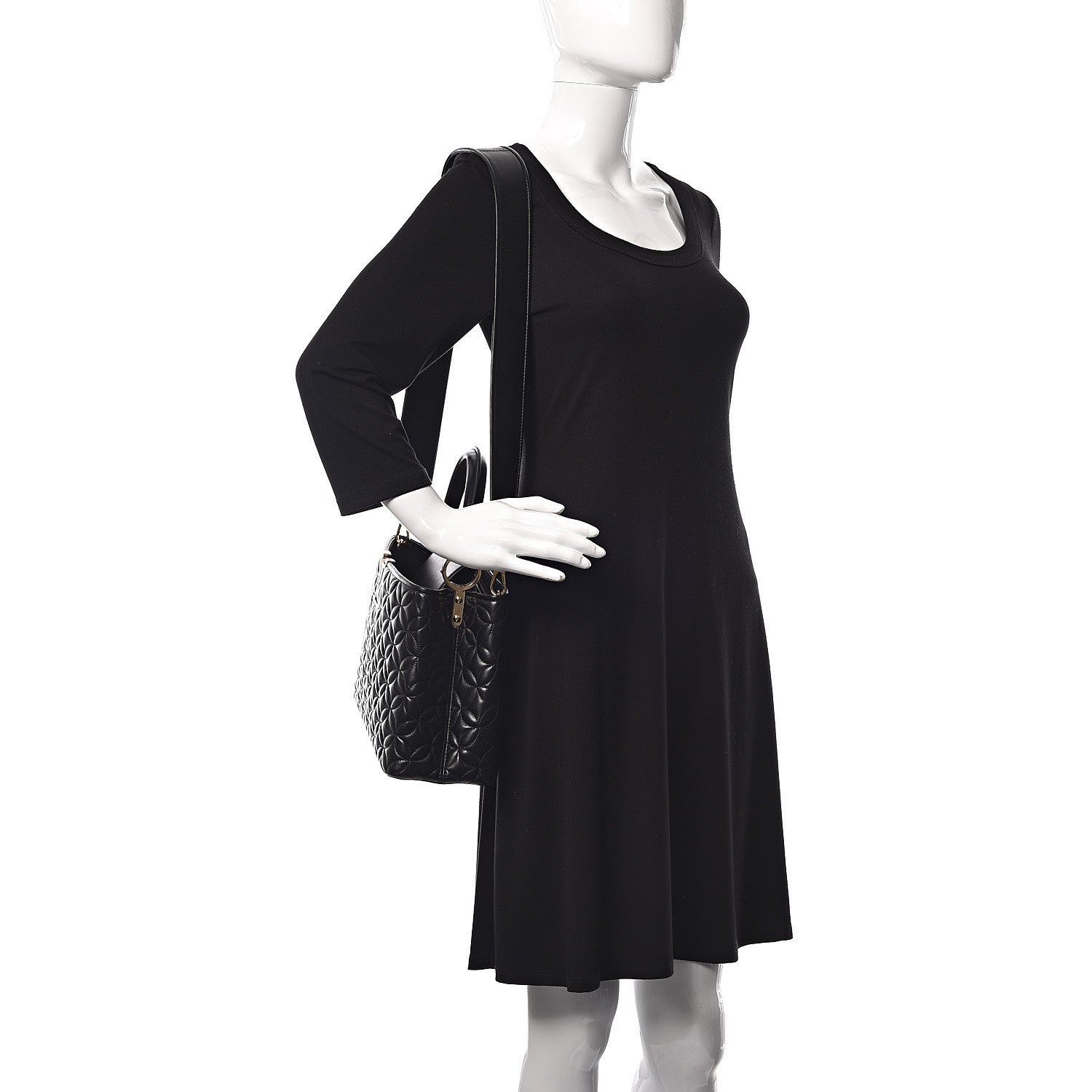 Louis Vuitton Lambskin Quilted Flower Capucines PM Black 2 of 10