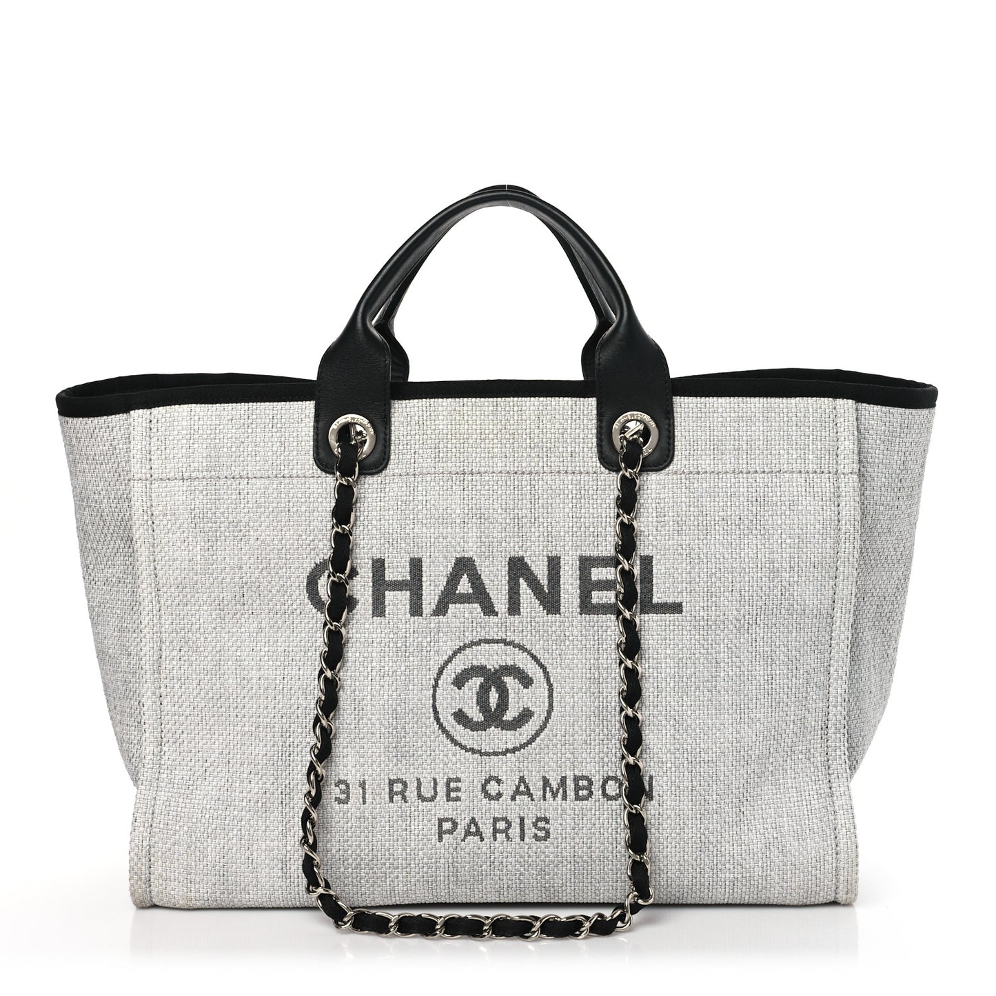 Woven Straw Raffia Medium Deauville Tote Grey