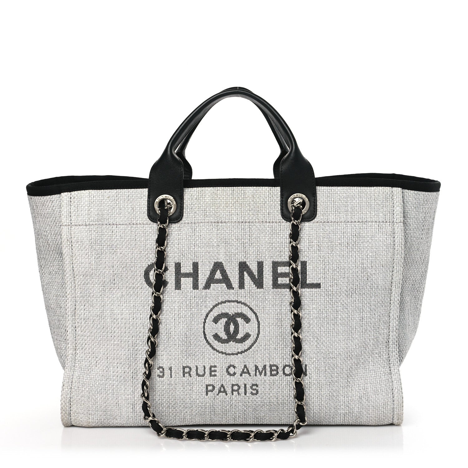 Chanel Woven Straw Raffia Medium Deauville Tote Grey 1 of 10