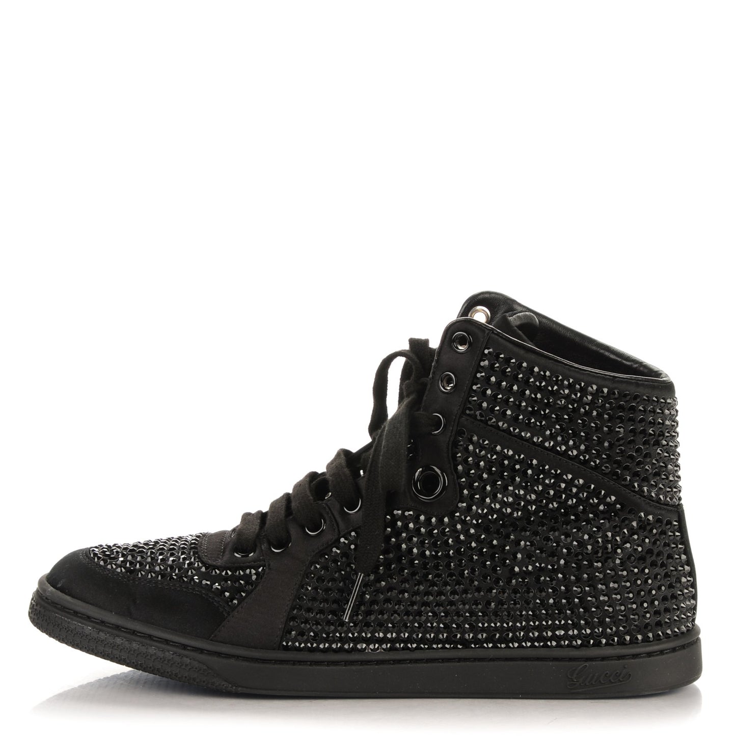 Satin Studded High Top Sneakers 38 Black