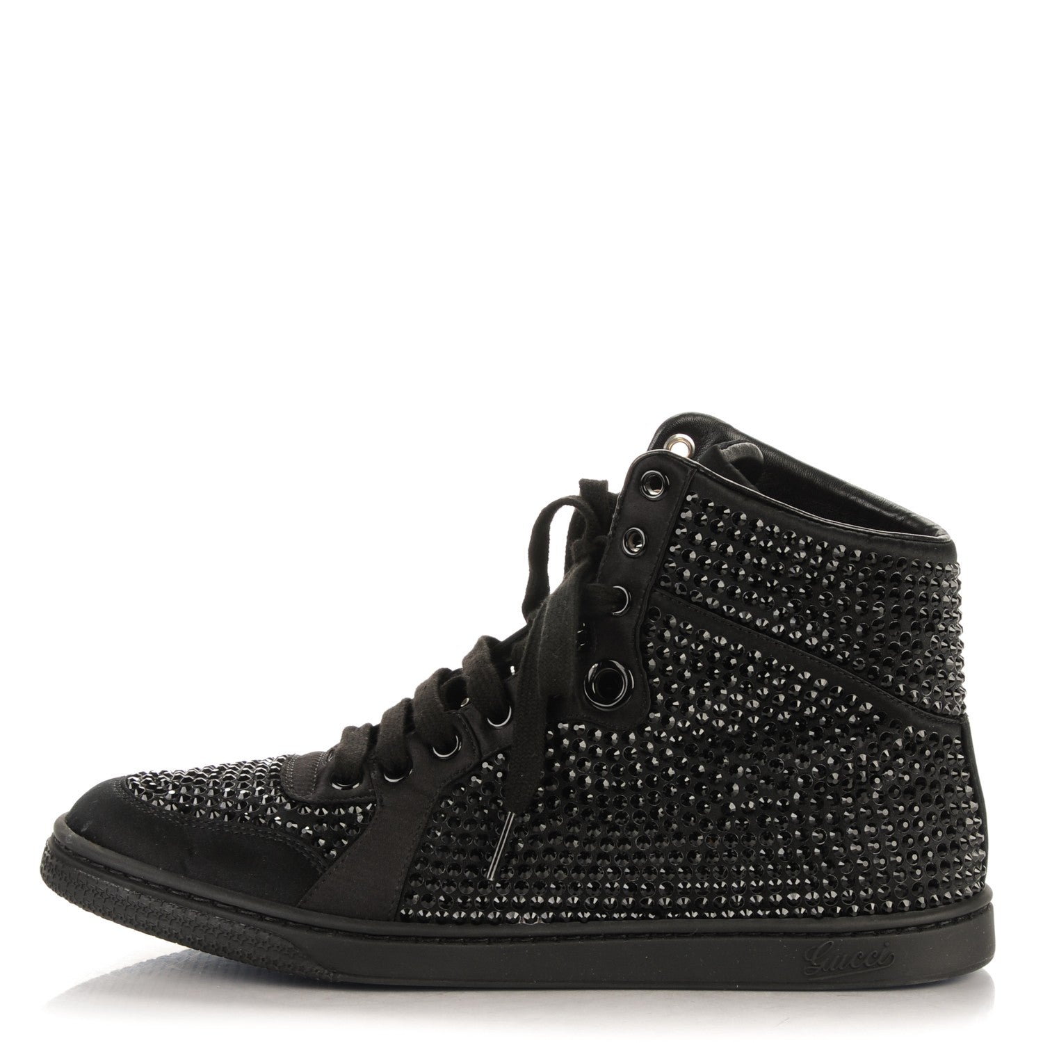 Gucci Satin Studded High Top Sneakers 38 Black 1 of 7