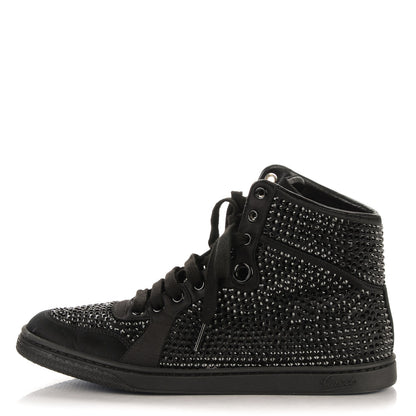 Gucci Satin Studded High Top Sneakers 38 Black 1 of 7