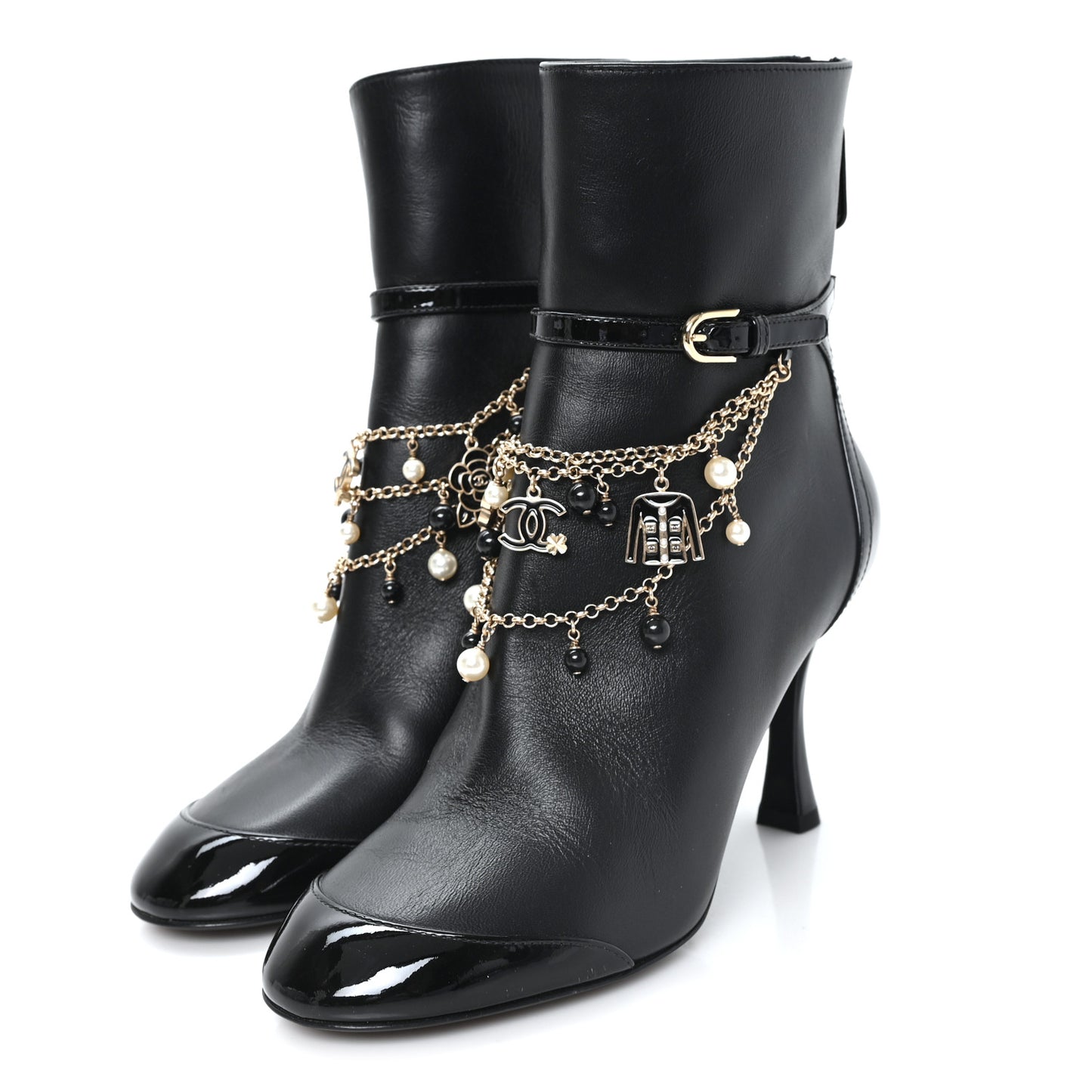 Lambskin Patent Calfskin Ankle Boots 36 Black