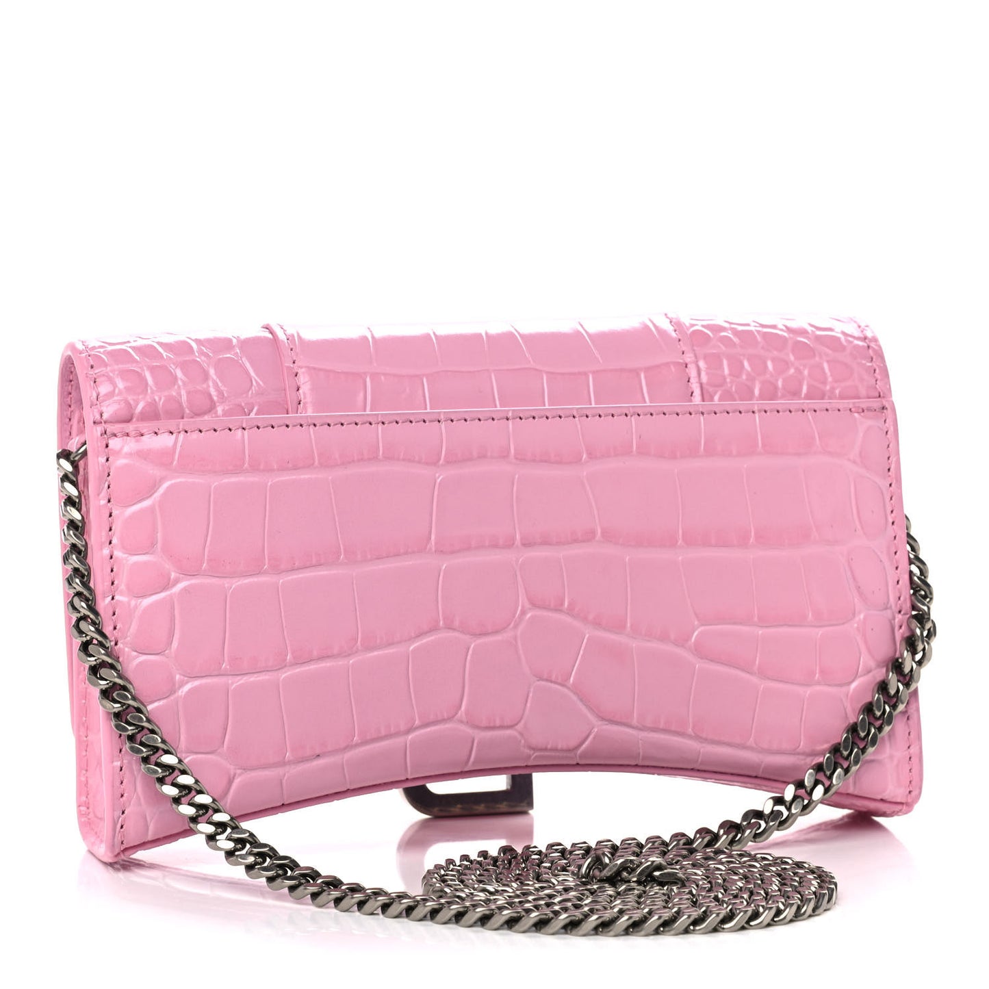Shiny Calfskin Crocodile Embossed Hourglass Chain Bag Candy Pink