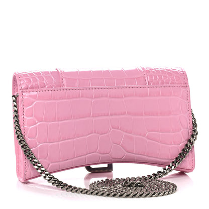 Balenciaga Shiny Calfskin Crocodile Embossed Hourglass Chain Bag Candy Pink 2 of 11