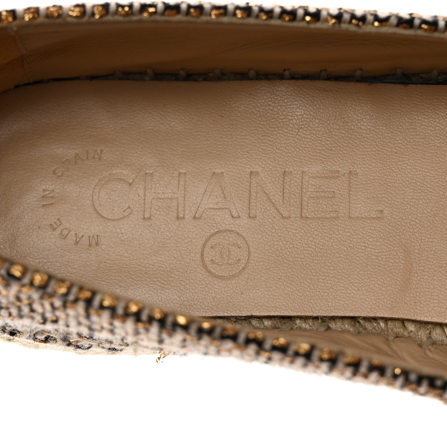 Chanel Metallic Tweed Grosgrain CC Espadrilles 35 Beige Black 6 of 9