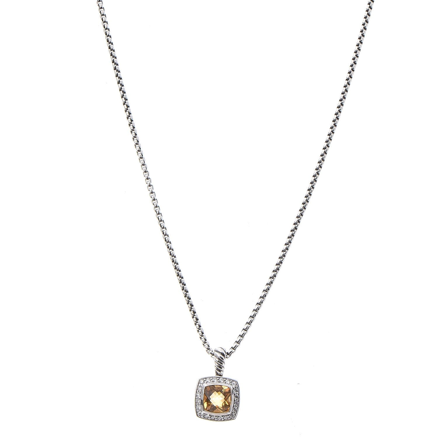 David Yurman Sterling Silver Diamond Citrine 7mm Petite Albion Pendant Necklace 1 of 7