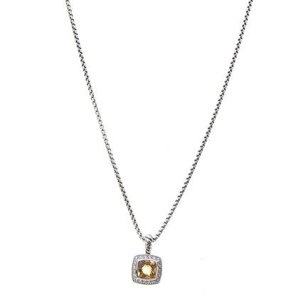 David Yurman Sterling Silver Diamond Citrine 7mm Petite Albion Pendant Necklace 1 of 7